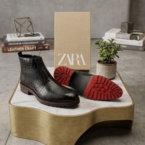 Zara Black Red T-Shaped Croco Chelsea First Copy Shoes — Men's | COD India