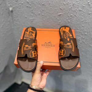 Hermes Print Mules Brown First Copy — COD India